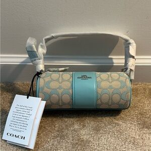 Coach Nolita Small Barrel Bag In Signature Jacquard Silver/Fade Blue Teal NWT